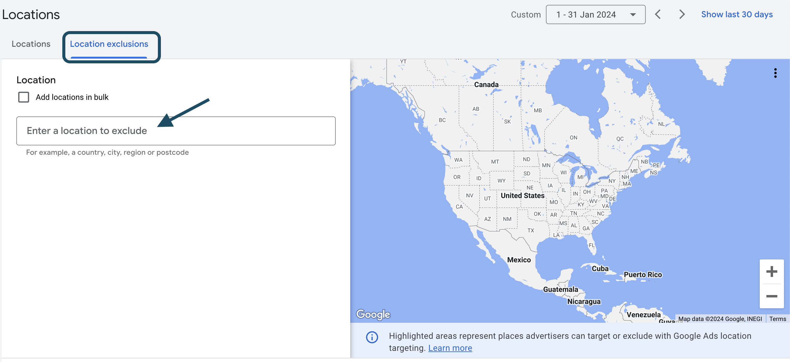 Location exclusion in Google Ads