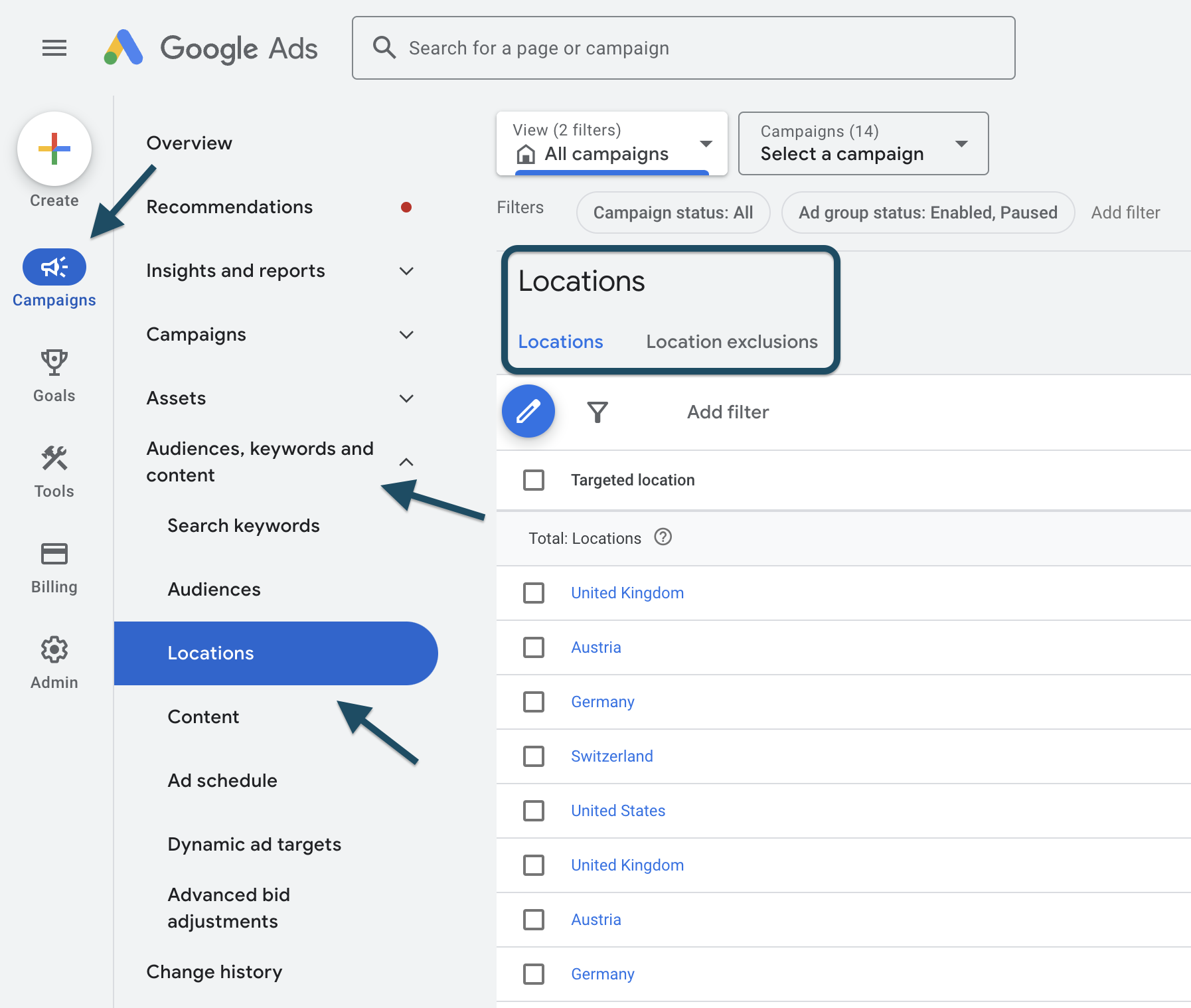 Adding location targeting in Google Ads