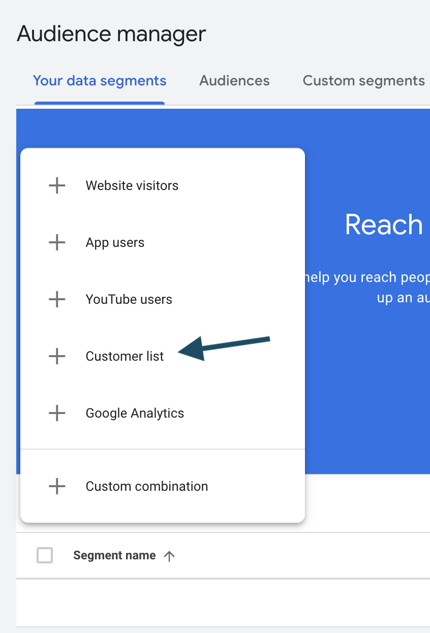 Selecting Customer List in Google Ads